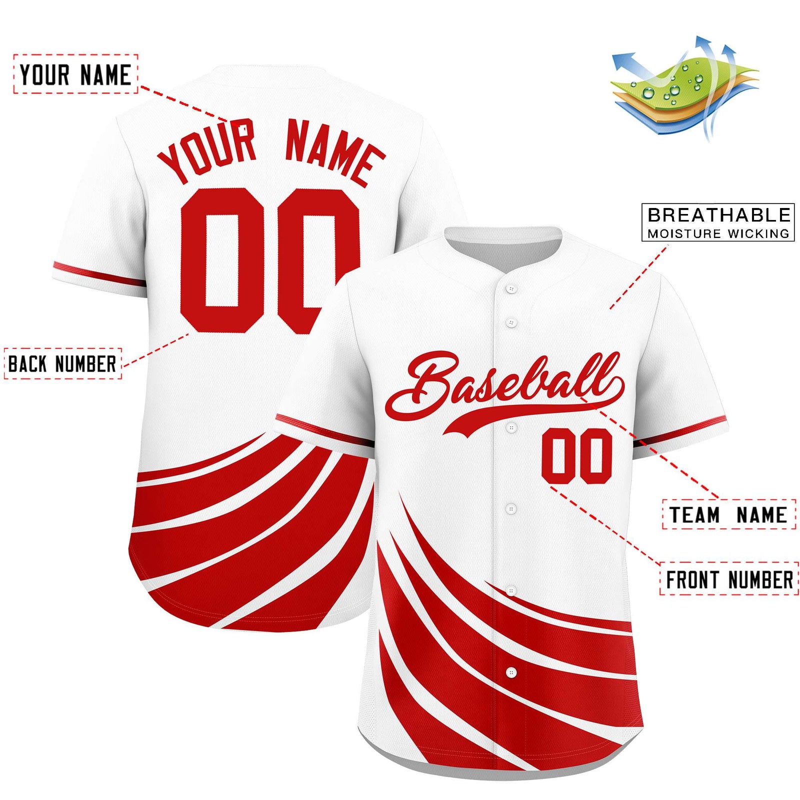Custom White Red Wind Mark Graffiti Pattern Authentic Baseball Jersey