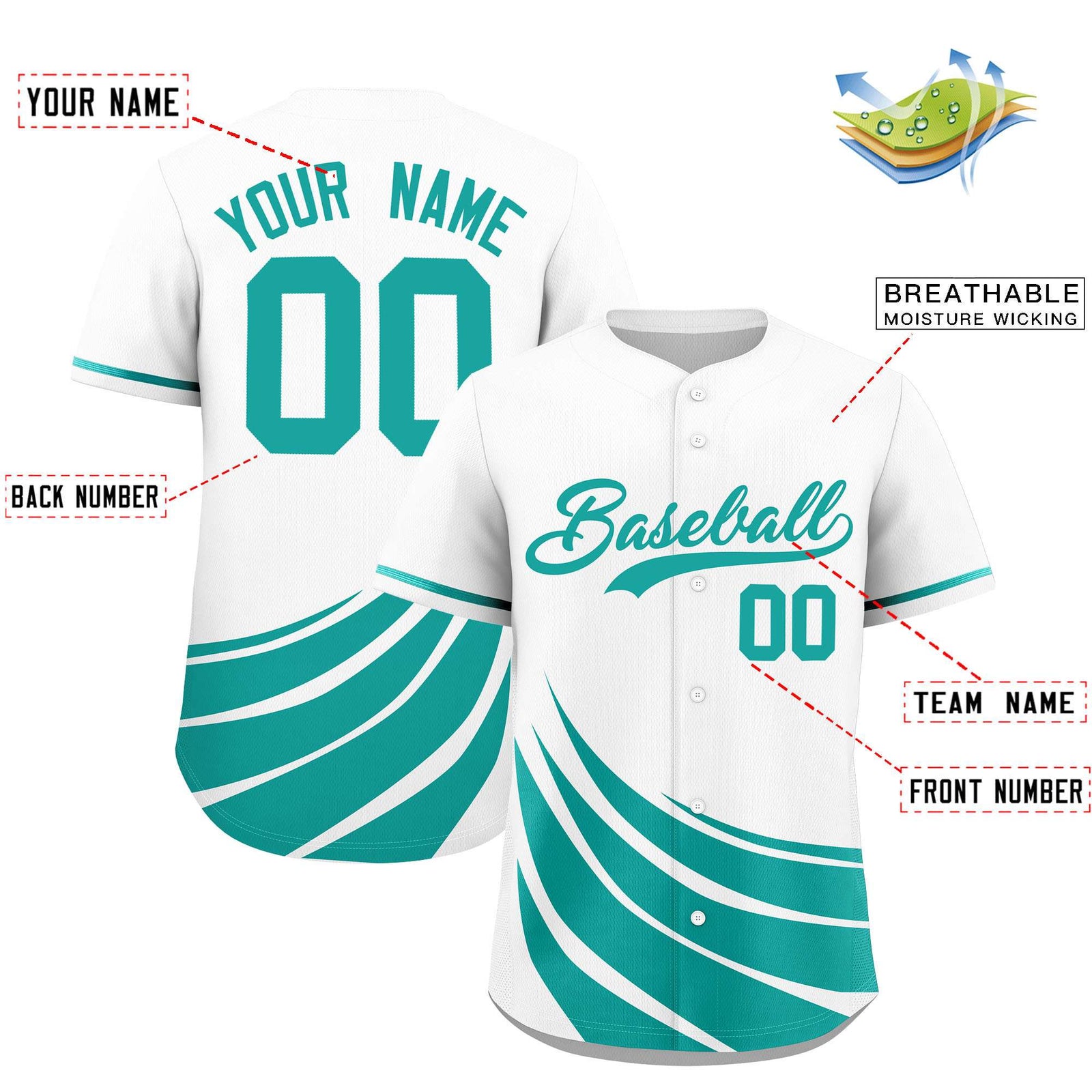 Custom White Aqua Wind Mark Graffiti Pattern Authentic Baseball Jersey