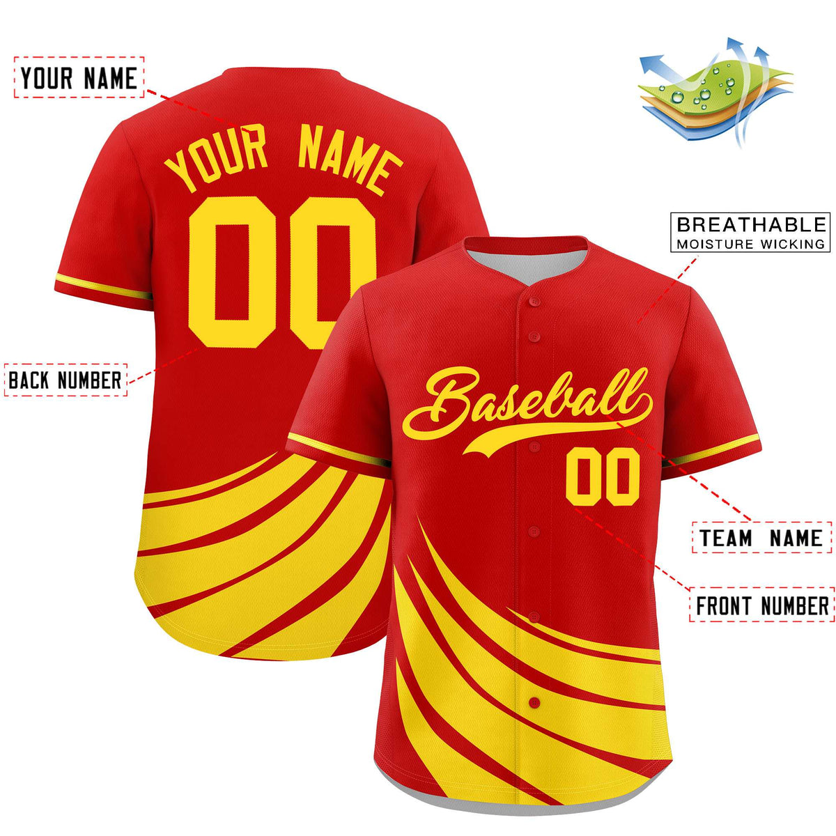 Custom Red Yellow Wind Mark Graffiti Pattern Authentic Baseball Jersey