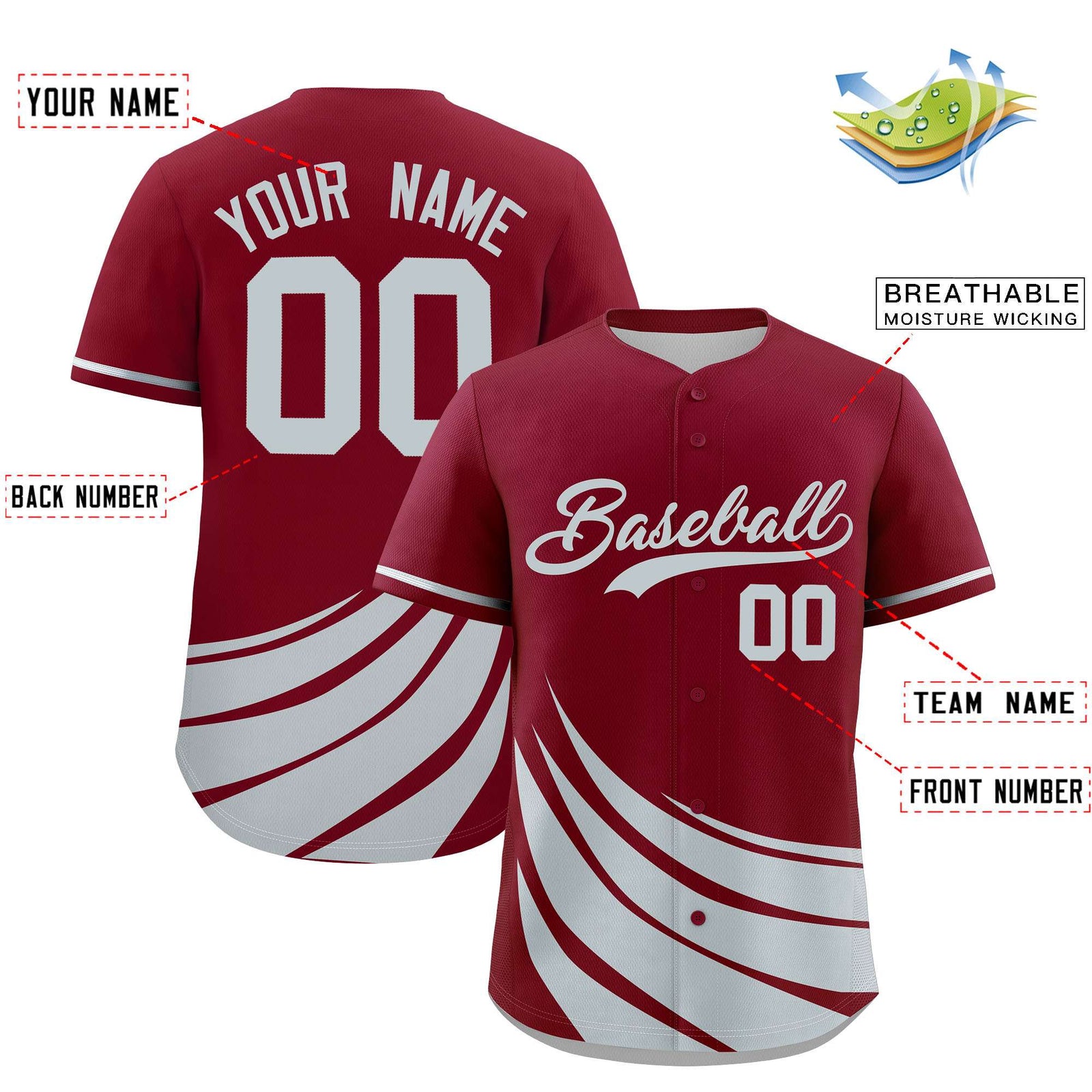 Custom Crimson Silver Wind Mark Graffiti Pattern Authentic Baseball Jersey