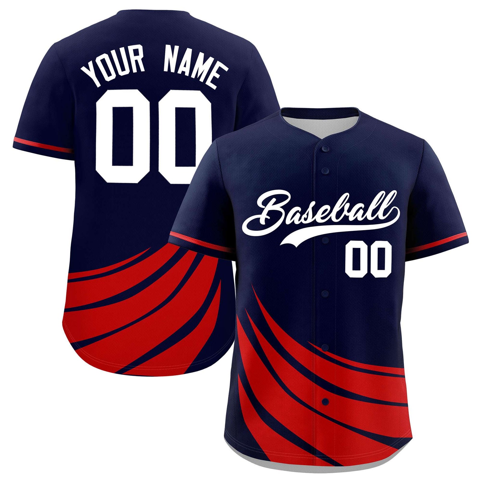 Custom Navy Red Wind Mark Graffiti Pattern Authentic Baseball Jersey