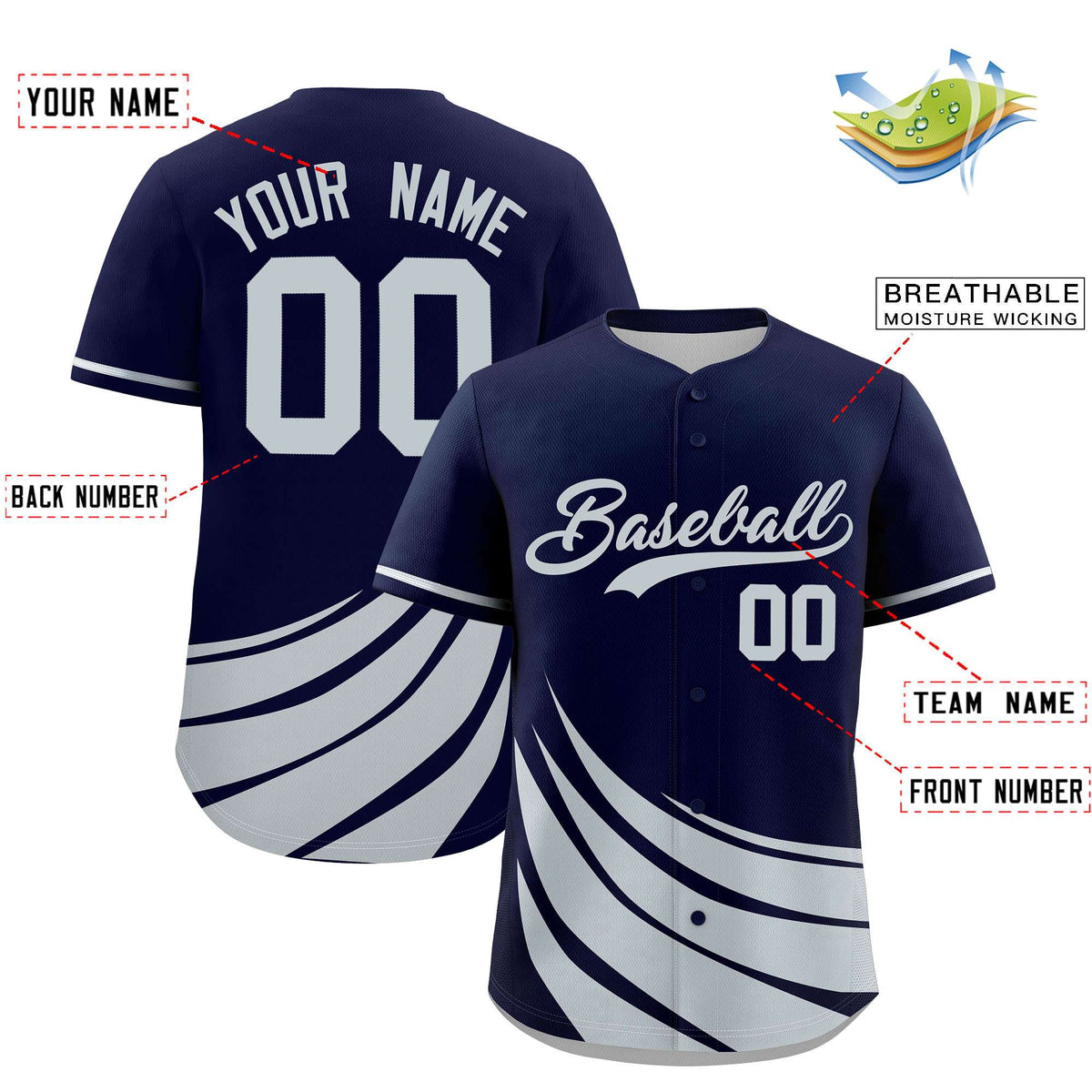 Custom Navy Silver Wind Mark Graffiti Pattern Authentic Baseball Jersey