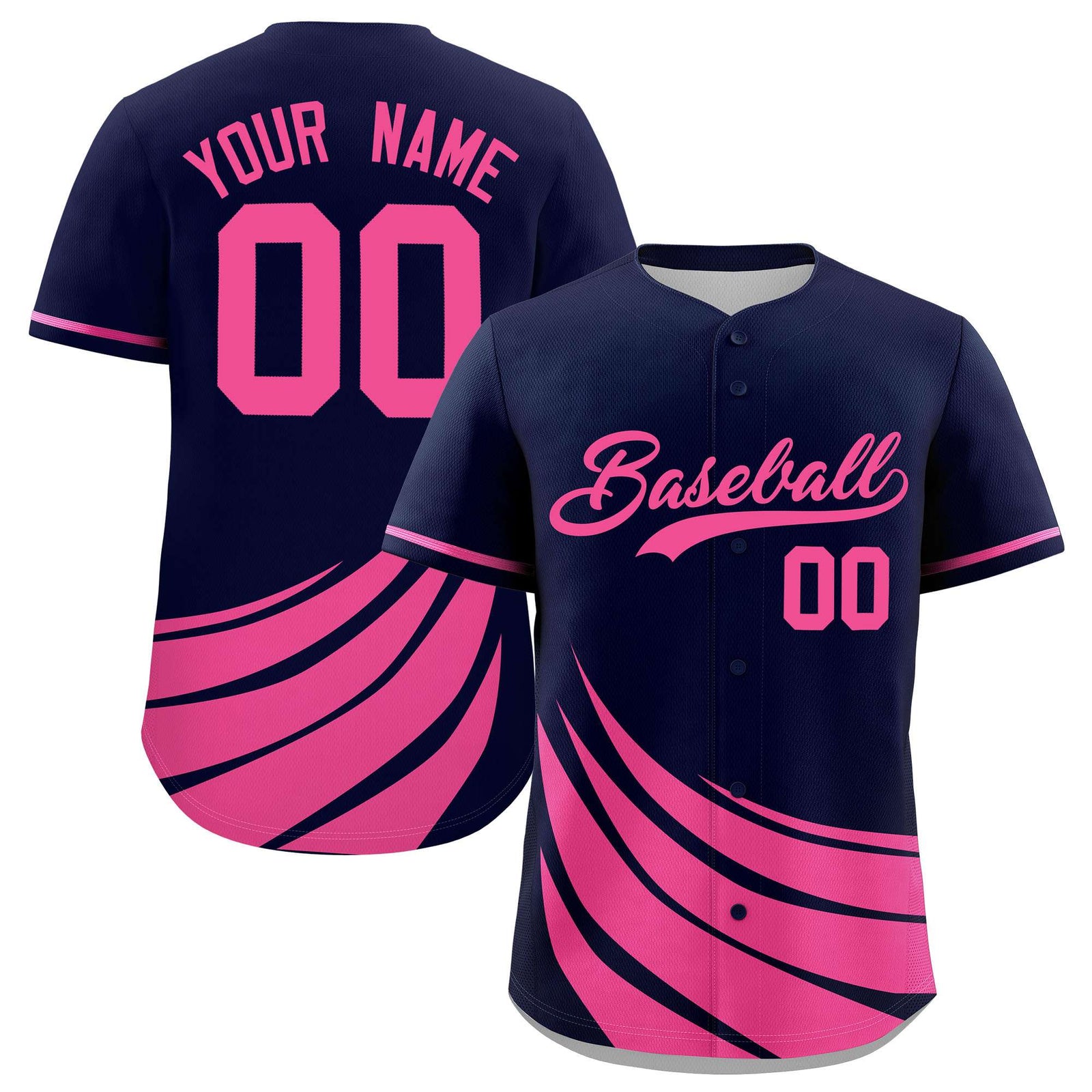 Custom Navy Pink Wind Mark Graffiti Pattern Authentic Baseball Jersey