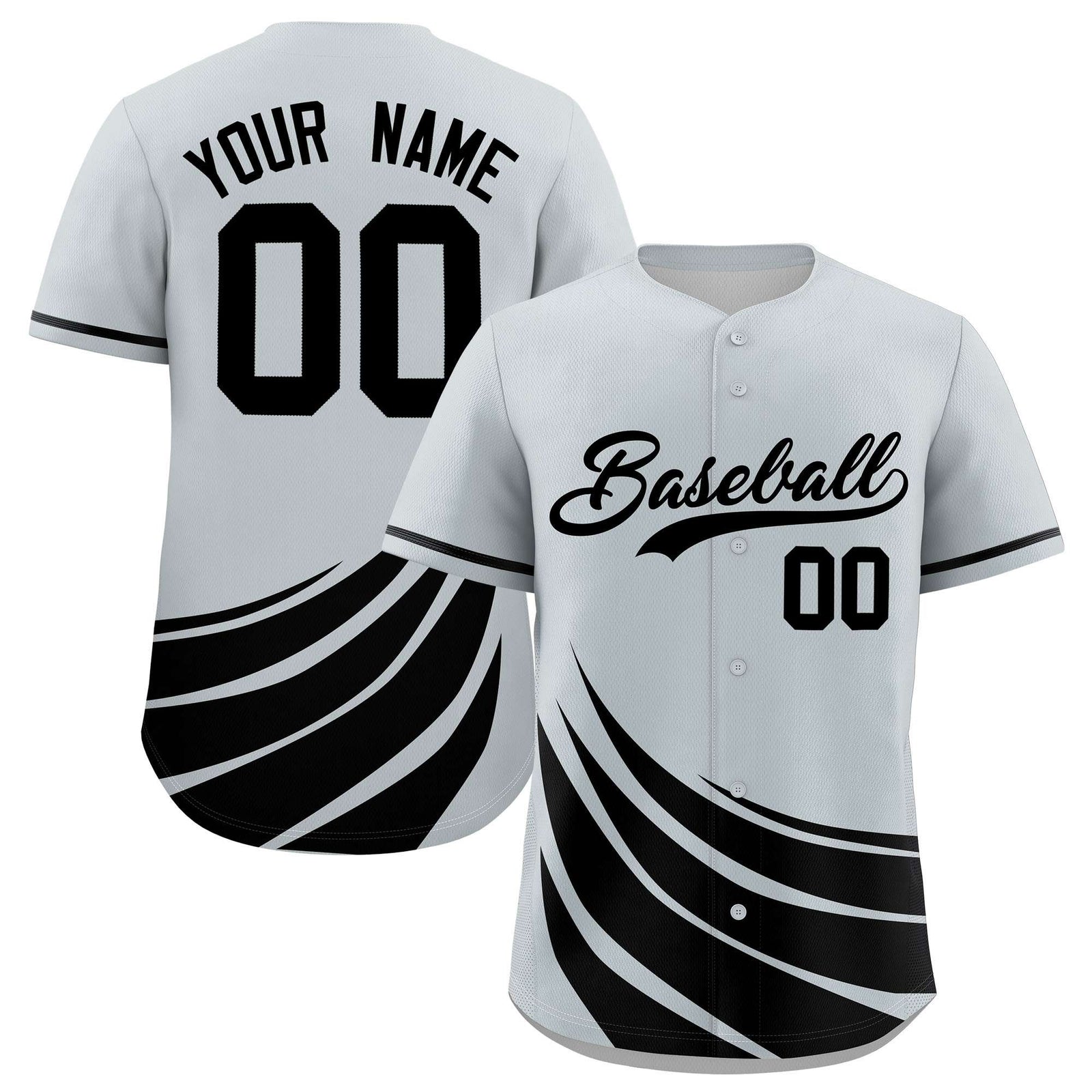 Custom Silver Black Wind Mark Graffiti Pattern Authentic Baseball Jersey