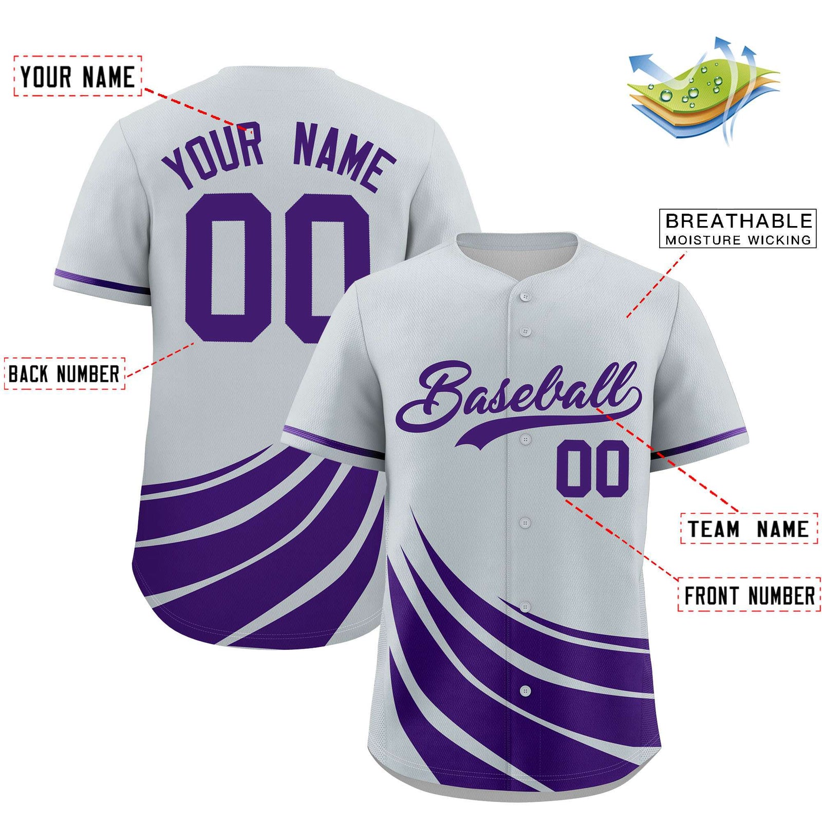 Custom Silver Purple Wind Mark Graffiti Pattern Authentic Baseball Jersey