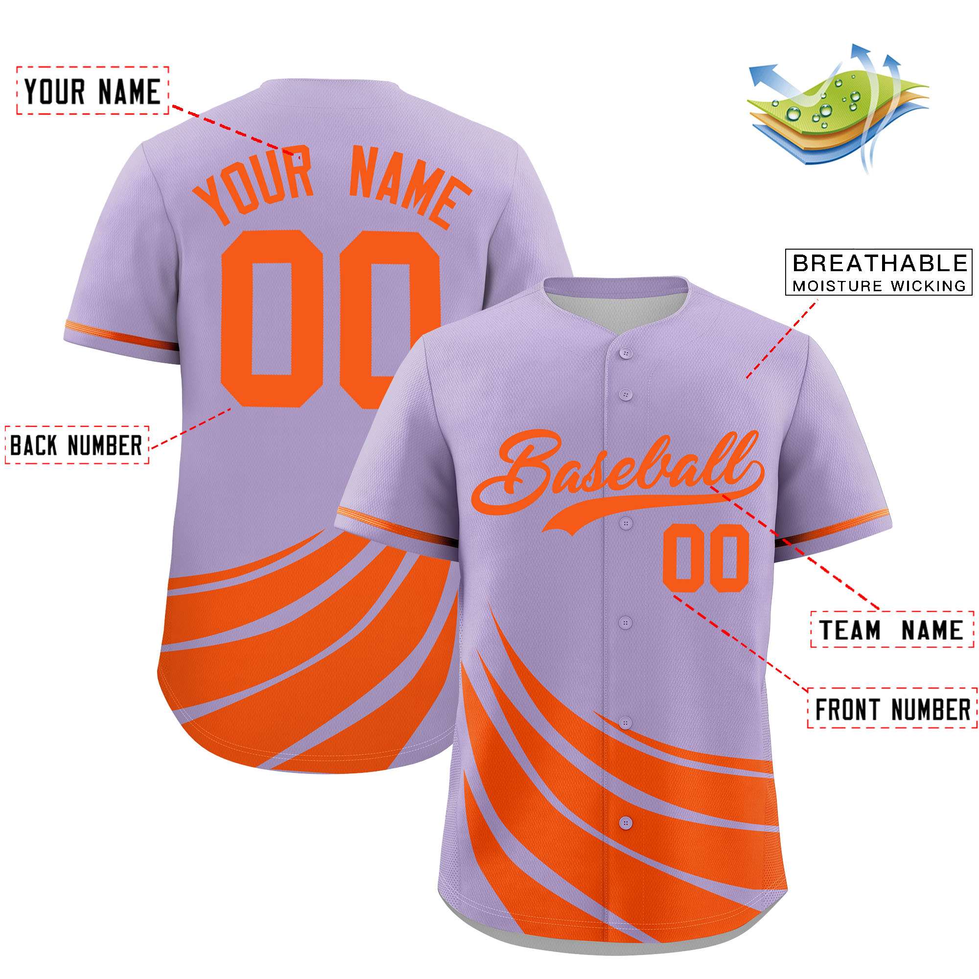 Custom Light Purple Orange Wind Mark Graffiti Pattern Authentic Baseball Jersey