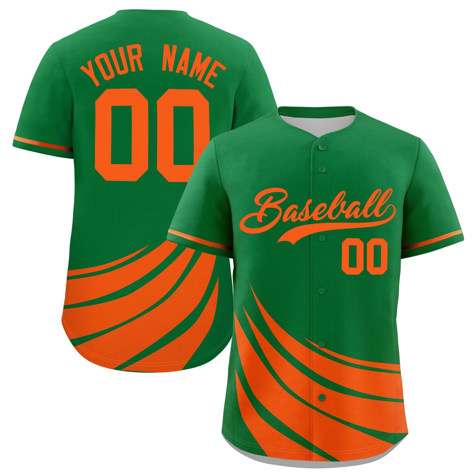 Custom Kelly Green Orange Wind Mark Graffiti Pattern Authentic Baseball Jersey