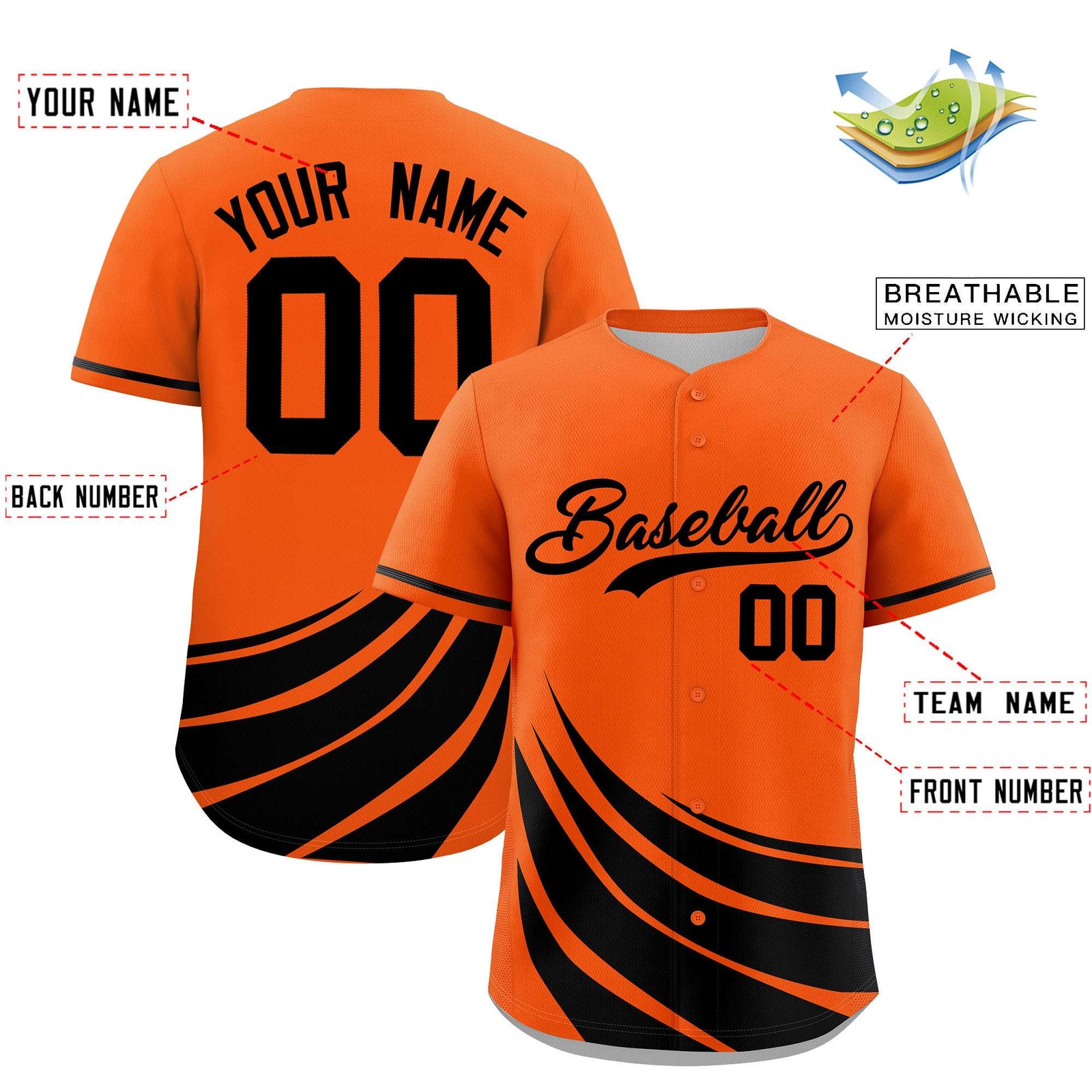 Custom Orange Black Wind Mark Graffiti Pattern Authentic Baseball Jersey