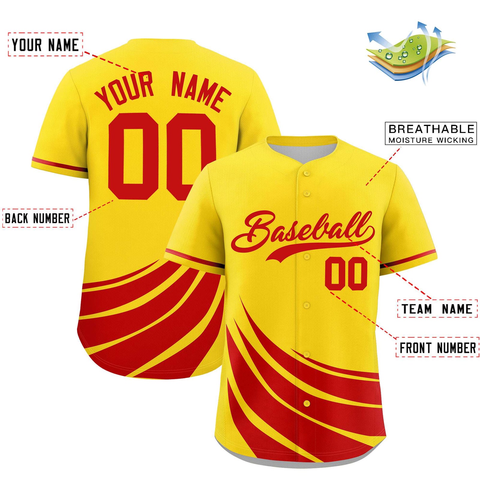 Custom Yellow Red Wind Mark Graffiti Pattern Authentic Baseball Jersey