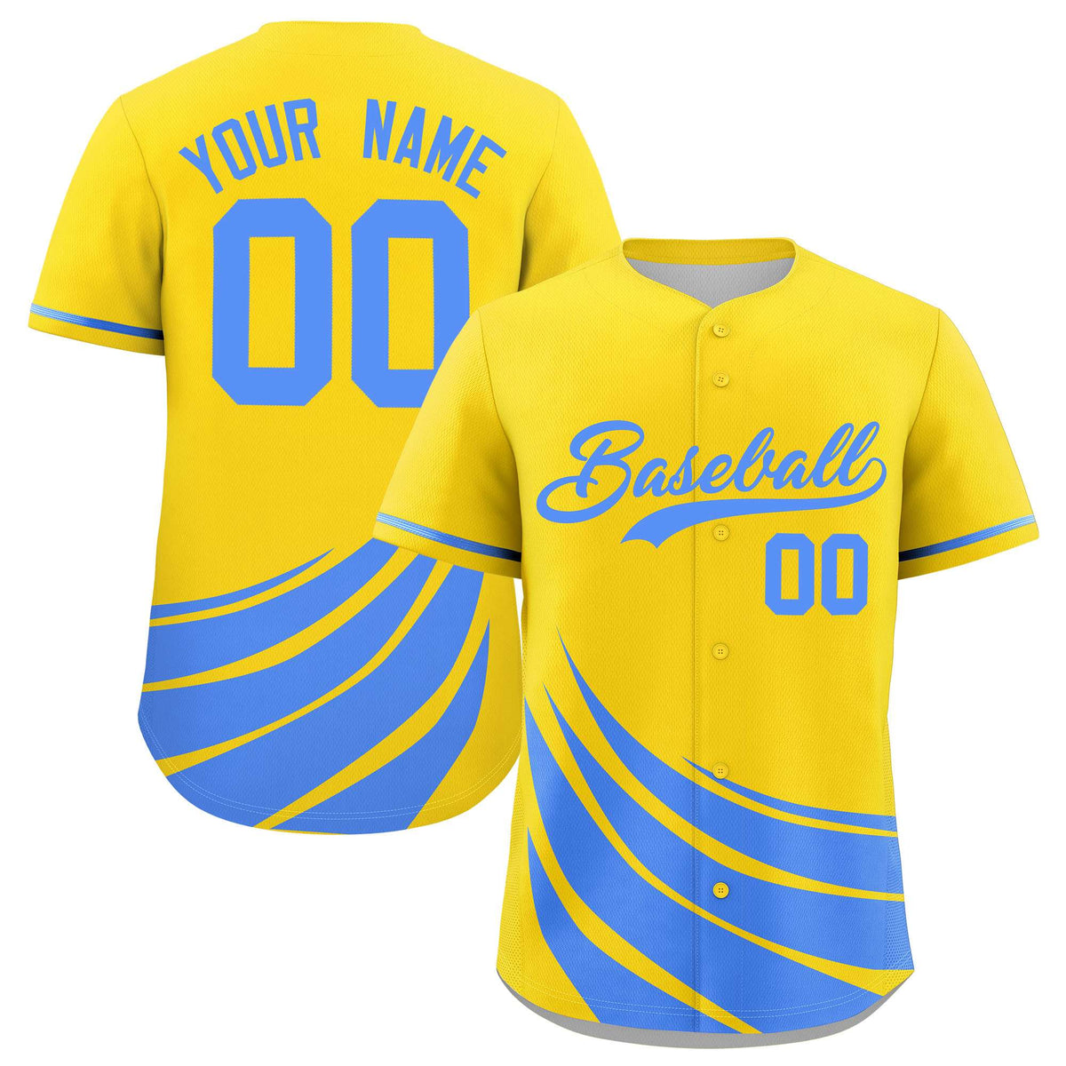Custom Yellow Light Blue Wind Mark Graffiti Pattern Authentic Baseball Jersey