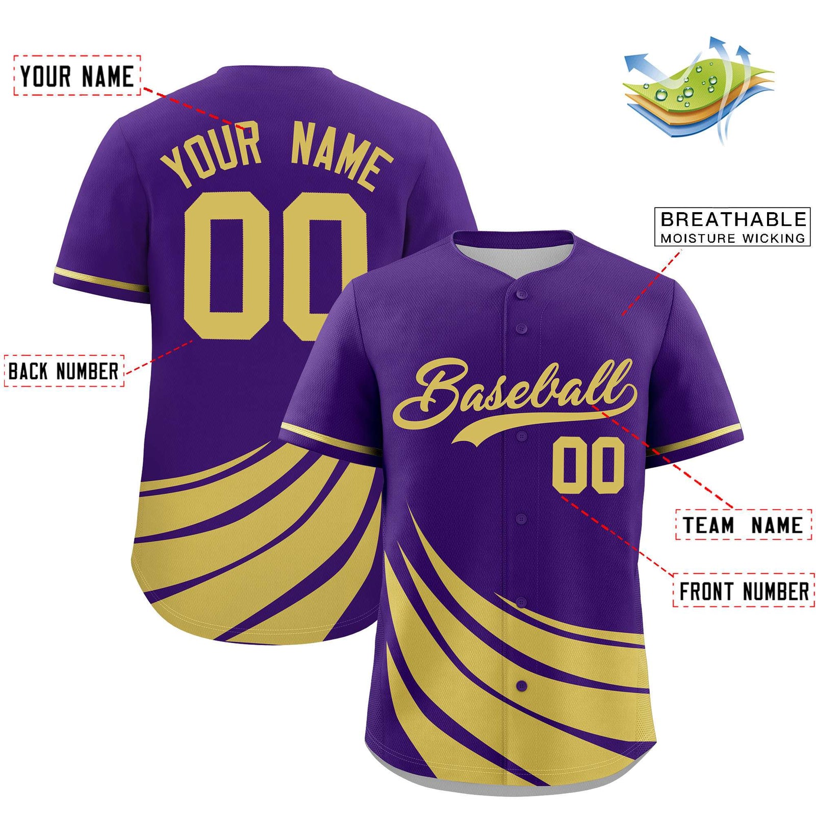 Custom Purple Old Gold Wind Mark Graffiti Pattern Authentic Baseball Jersey