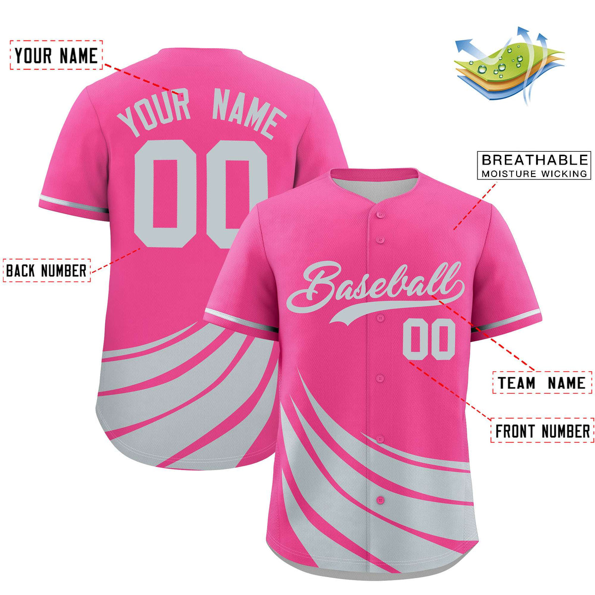 Custom Pink Silver Wind Mark Graffiti Pattern Authentic Baseball Jersey