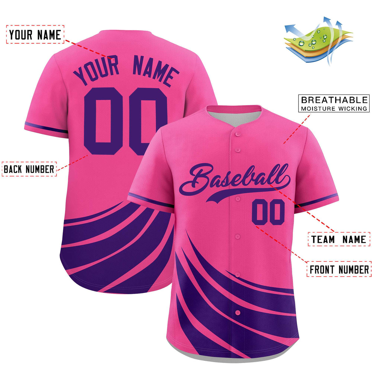 Custom Pink Purple Wind Mark Graffiti Pattern Authentic Baseball Jersey