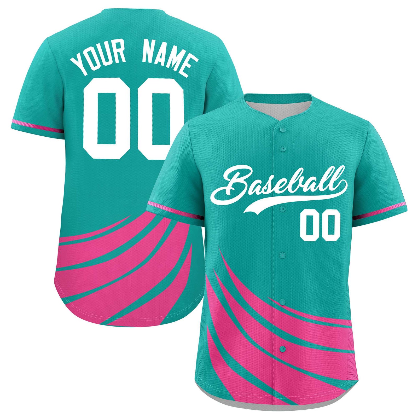 Custom Aqua Pink Wind Mark Graffiti Pattern Authentic Baseball Jersey