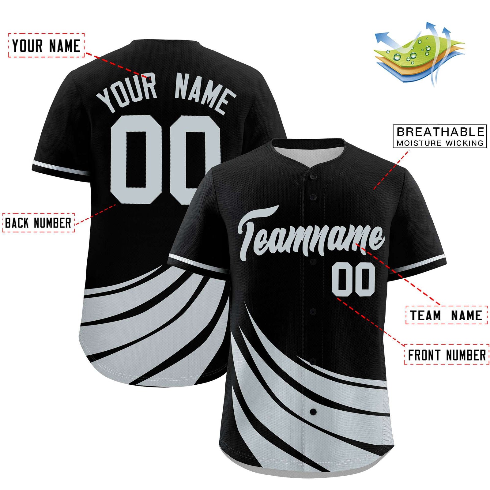 Custom Black Silver Wind Mark Graffiti Pattern Authentic Baseball Jersey