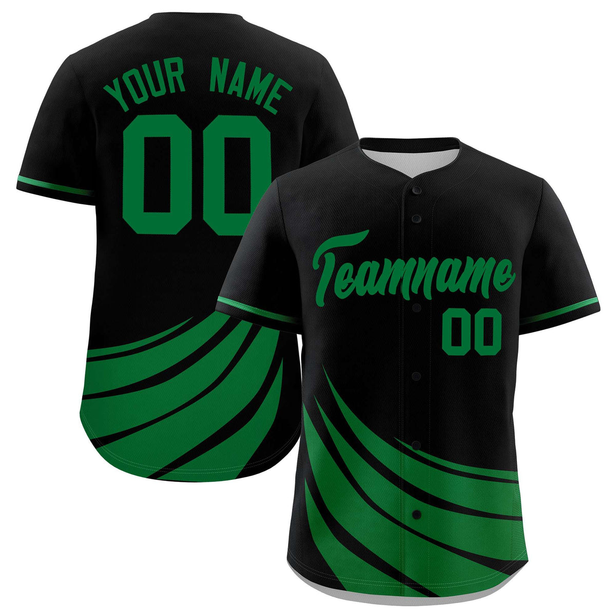 Custom Black Kelly Green Wind Mark Graffiti Pattern Authentic Baseball Jersey