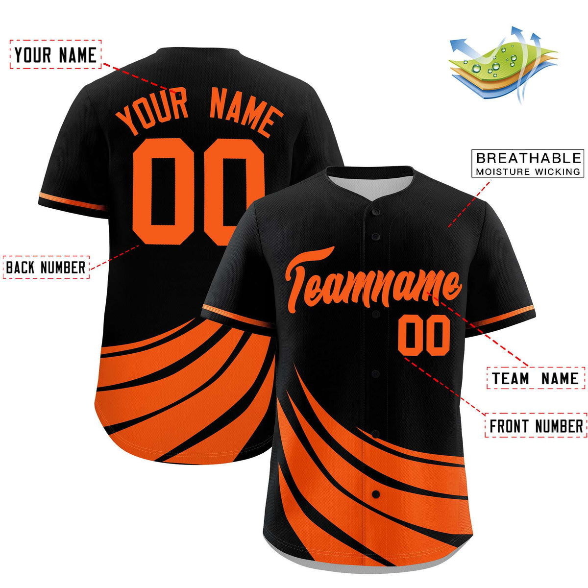 Custom Black Orange Wind Mark Graffiti Pattern Authentic Baseball Jersey