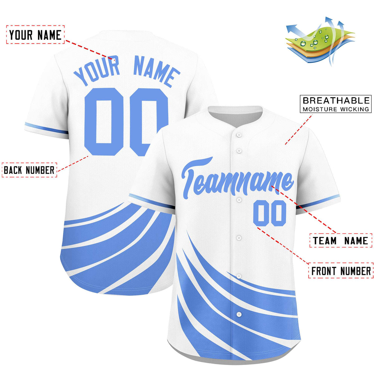 Custom White Light Blue Wind Mark Graffiti Pattern Authentic Baseball Jersey