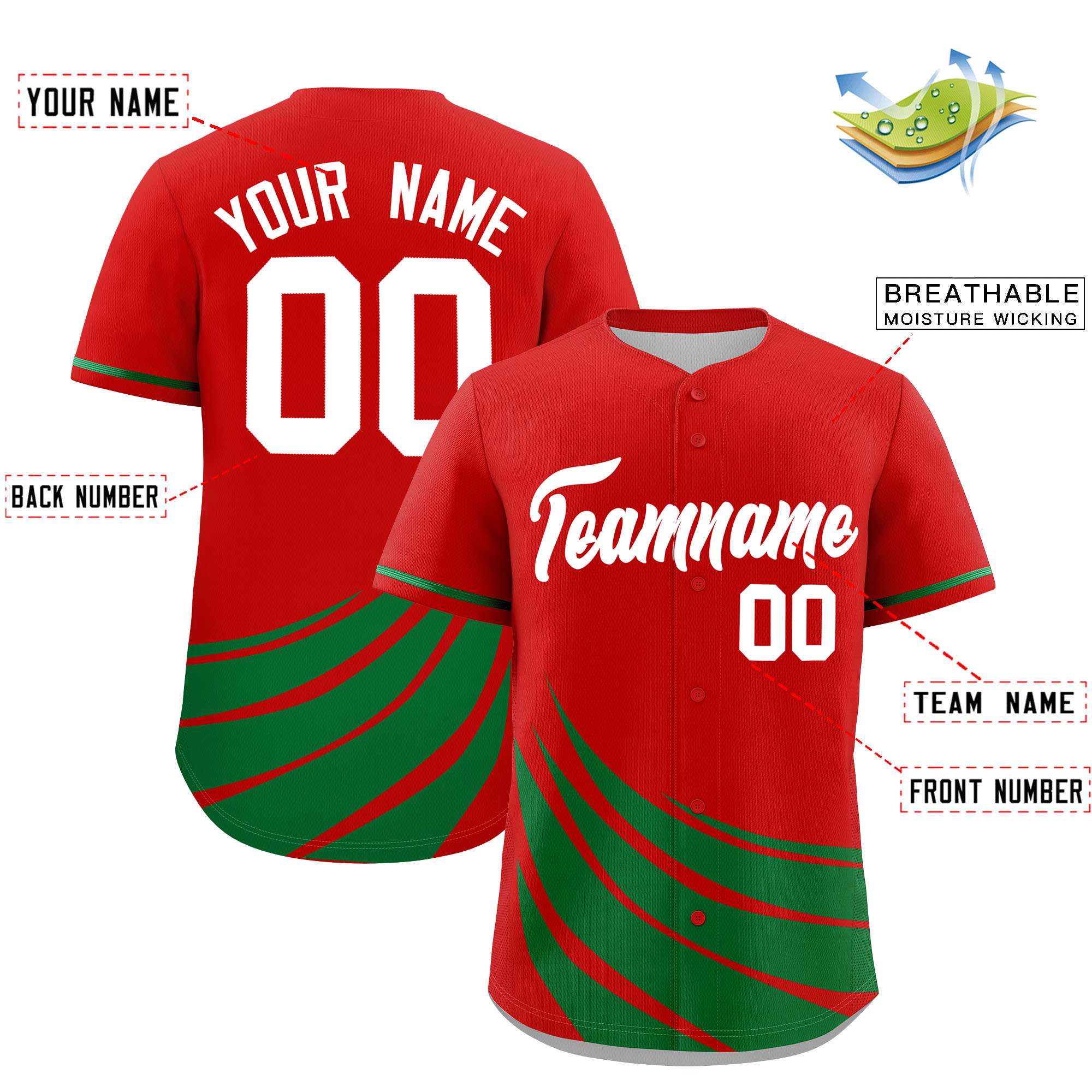 Custom Red Kelly Green Wind Mark Graffiti Pattern Authentic Baseball Jersey