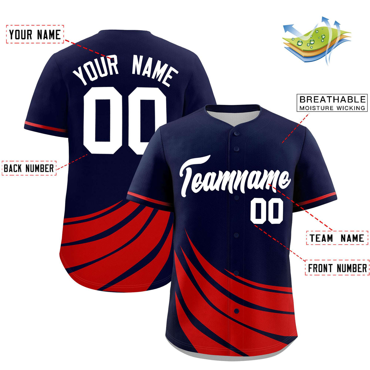 Custom Navy Red Wind Mark Graffiti Pattern Authentic Baseball Jersey