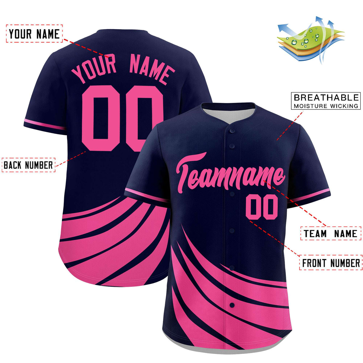 Custom Navy Pink Wind Mark Graffiti Pattern Authentic Baseball Jersey