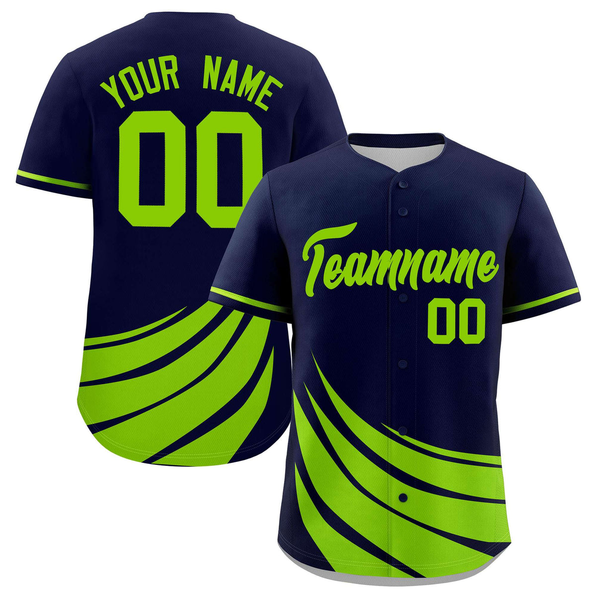 Custom Navy Neon Green Wind Mark Graffiti Pattern Authentic Baseball Jersey