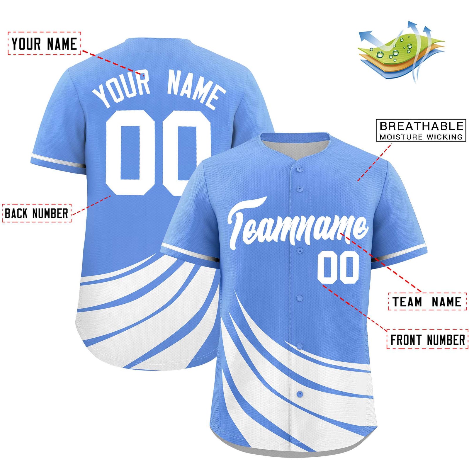 Custom Light Blue White Wind Mark Graffiti Pattern Authentic Baseball Jersey