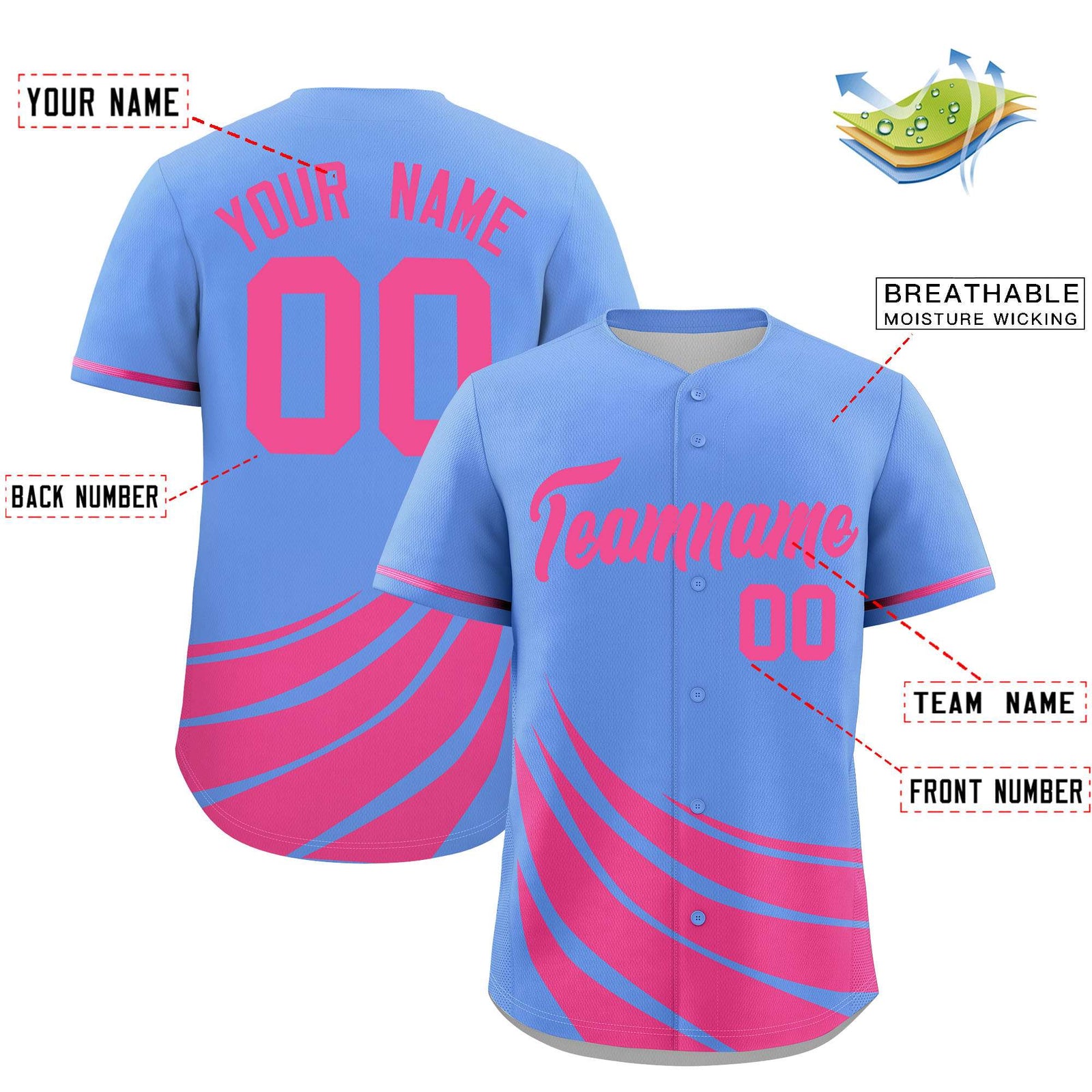 Custom Light Blue Pink Wind Mark Graffiti Pattern Authentic Baseball Jersey