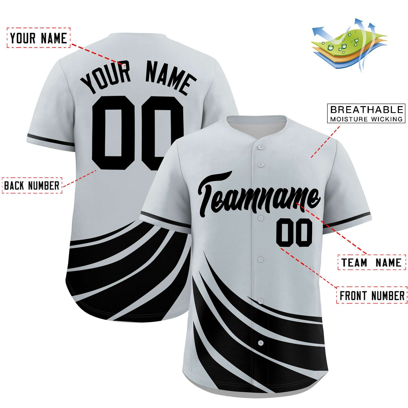 Custom Silver Black Wind Mark Graffiti Pattern Authentic Baseball Jersey