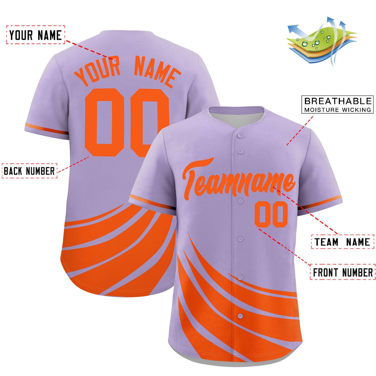Custom Light Purple Orange Wind Mark Graffiti Pattern Authentic Baseball Jersey