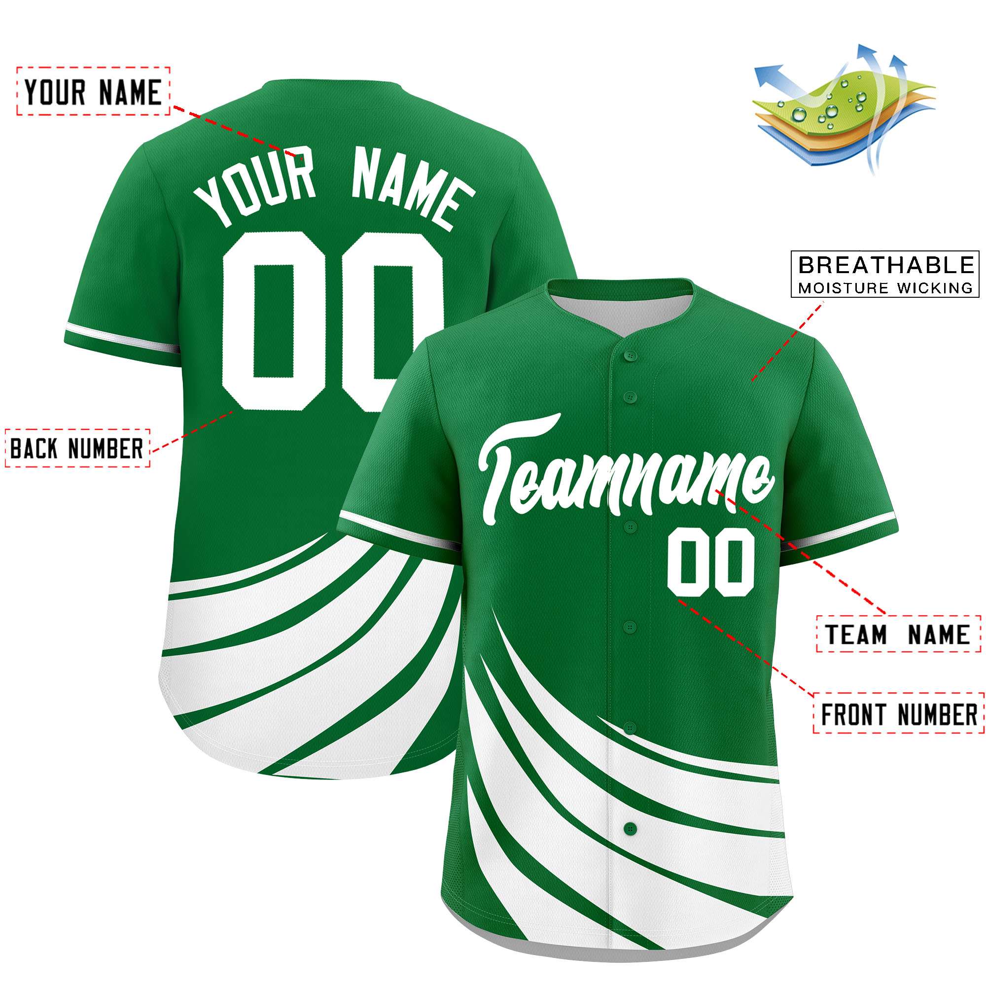 Custom Kelly Green White Wind Mark Graffiti Pattern Authentic Baseball Jersey