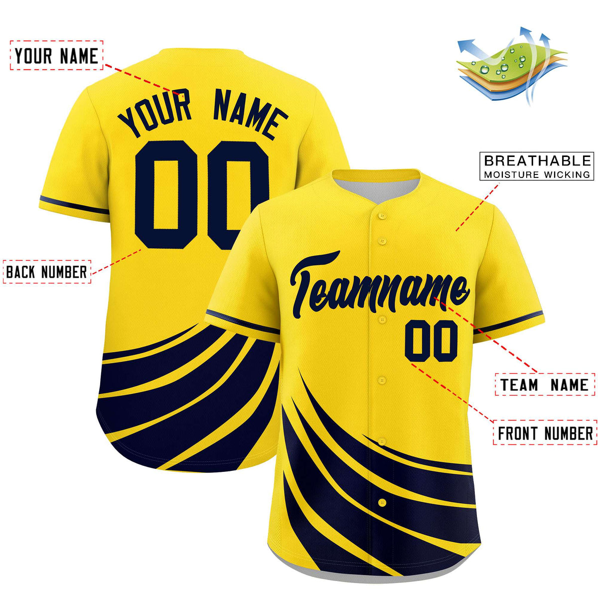 Custom Yellow Navy Wind Mark Graffiti Pattern Authentic Baseball Jersey