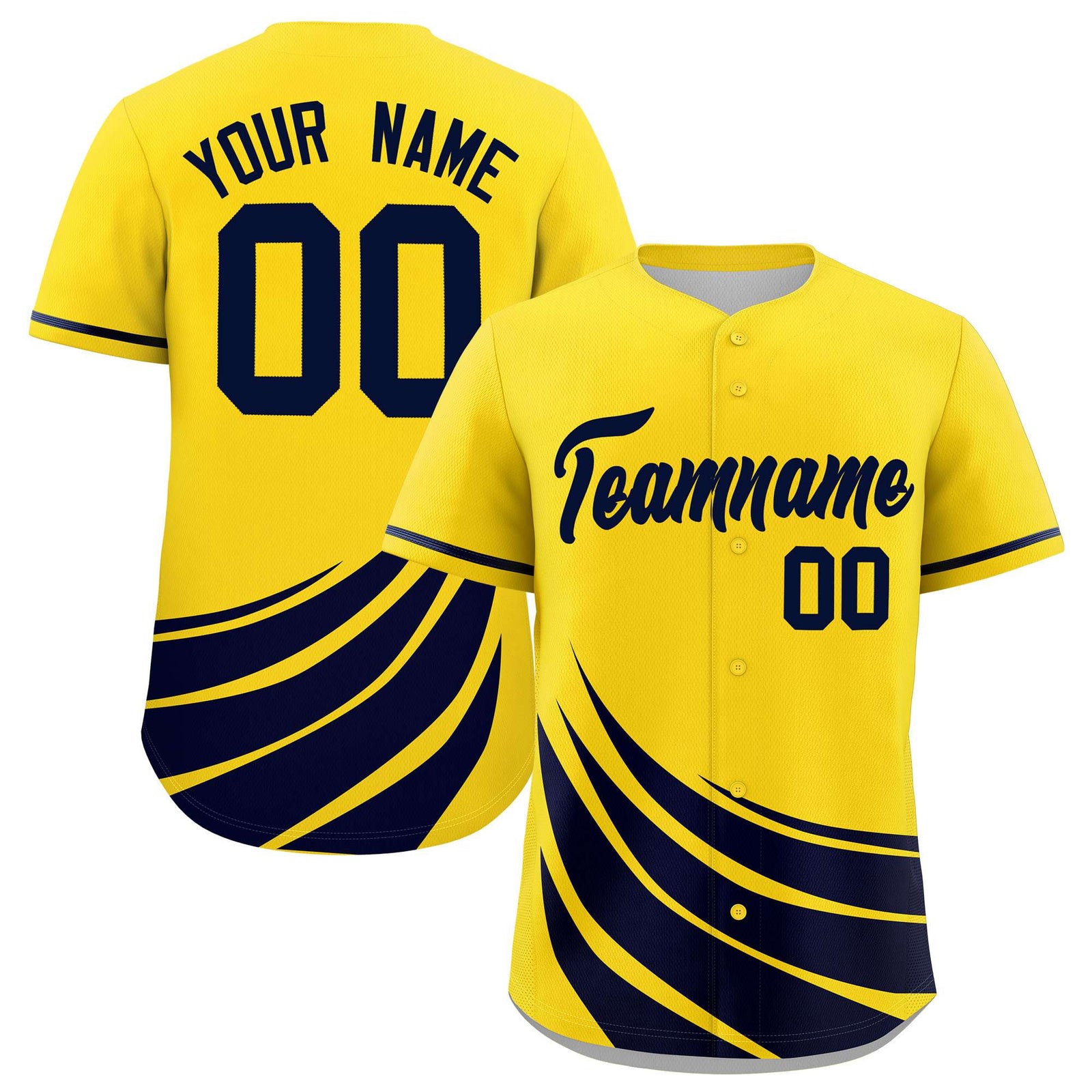 Custom Yellow Navy Wind Mark Graffiti Pattern Authentic Baseball Jersey