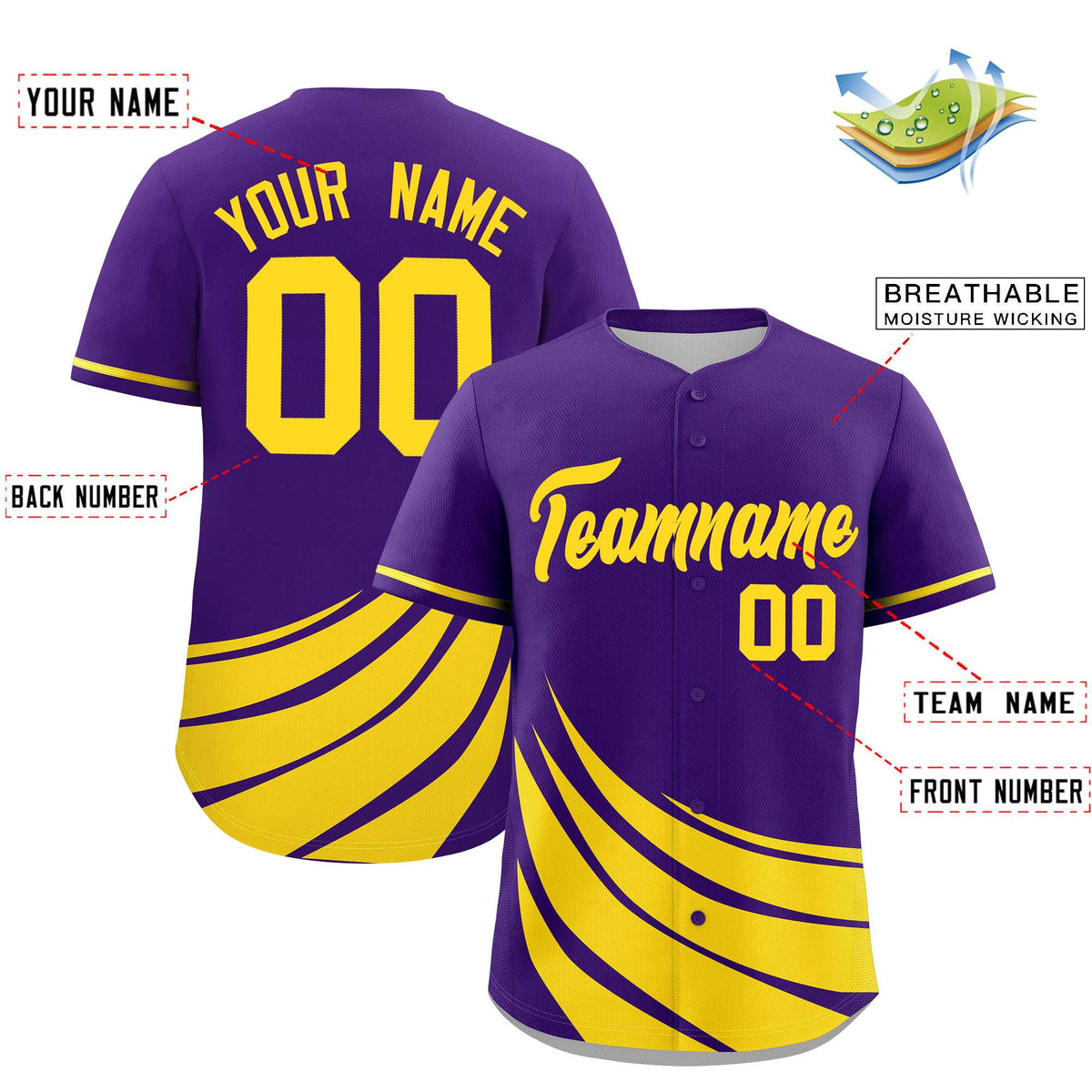 Custom Purple Yellow Wind Mark Graffiti Pattern Authentic Baseball Jersey