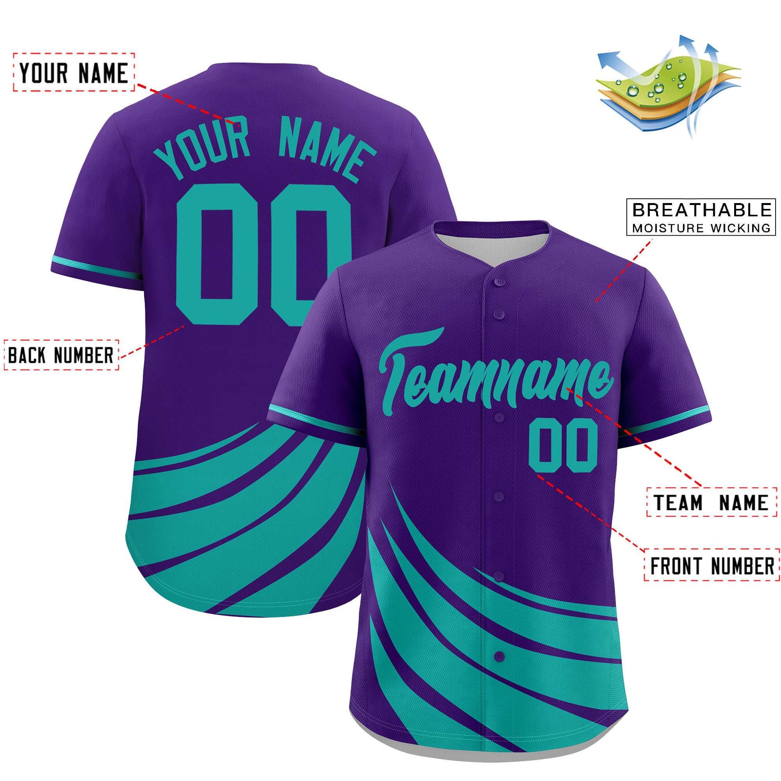 Custom Purple Aqua Wind Mark Graffiti Pattern Authentic Baseball Jersey