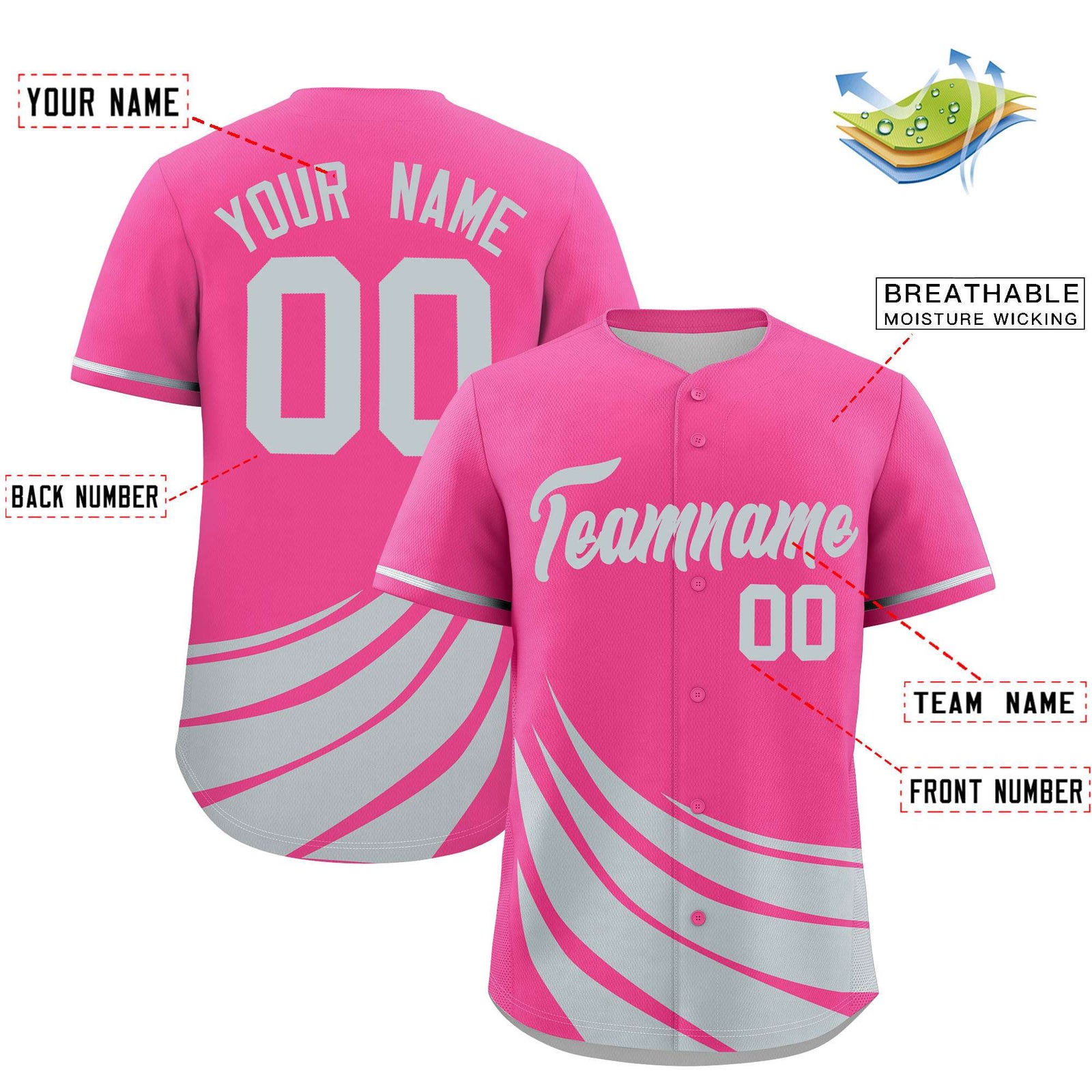Custom Pink Silver Wind Mark Graffiti Pattern Authentic Baseball Jersey