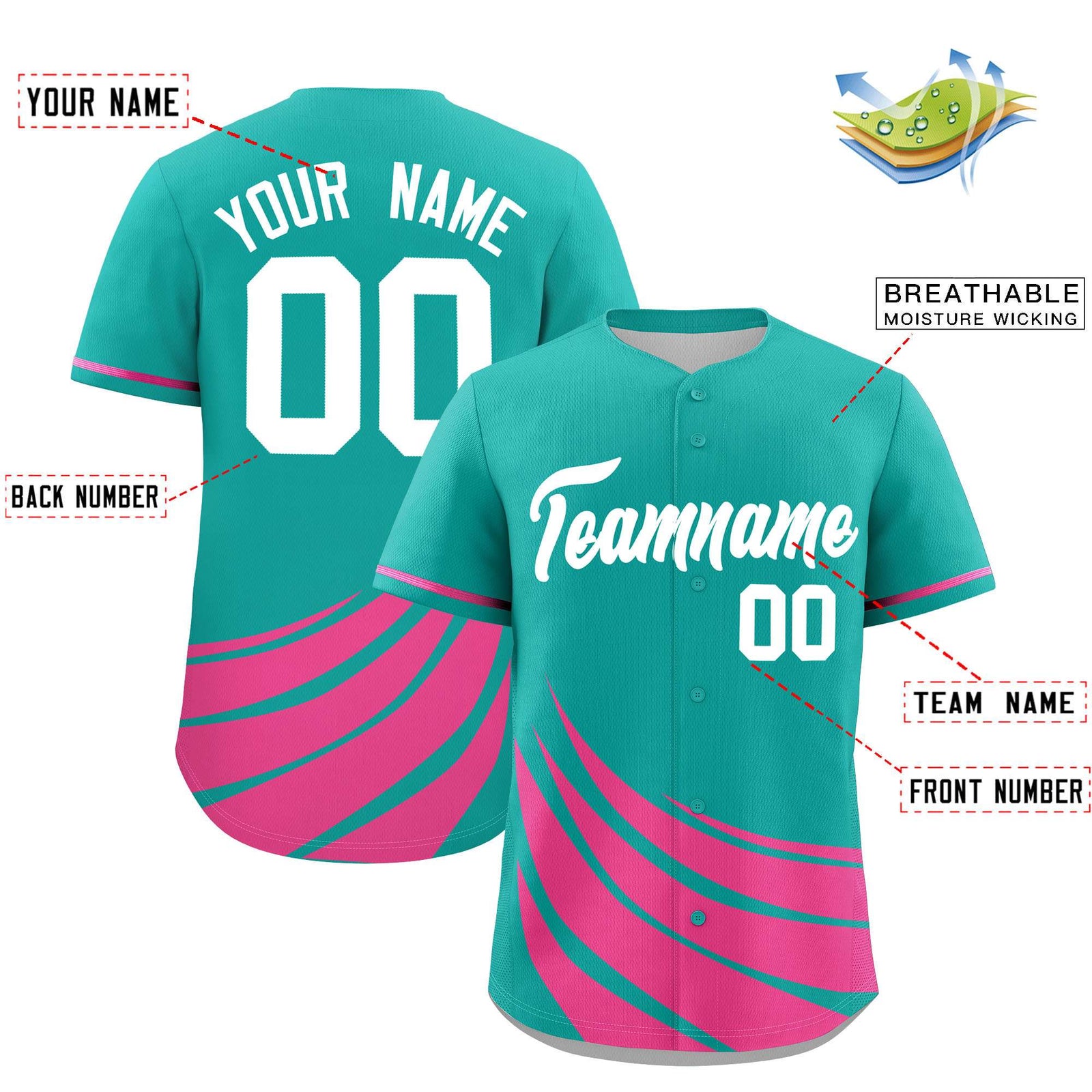 Custom Aqua Pink Wind Mark Graffiti Pattern Authentic Baseball Jersey