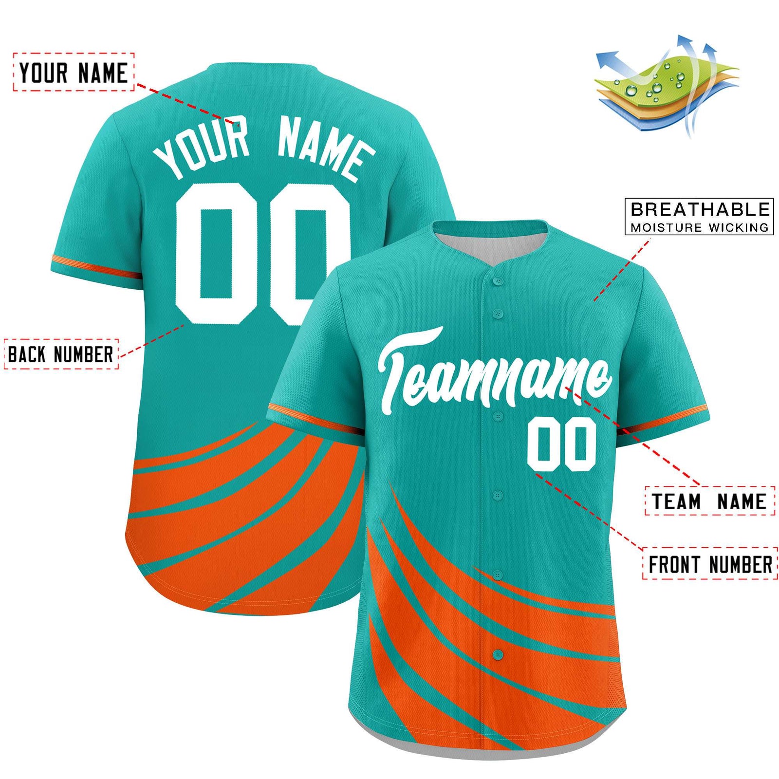 Custom Aqua Orange Wind Mark Graffiti Pattern Authentic Baseball Jersey