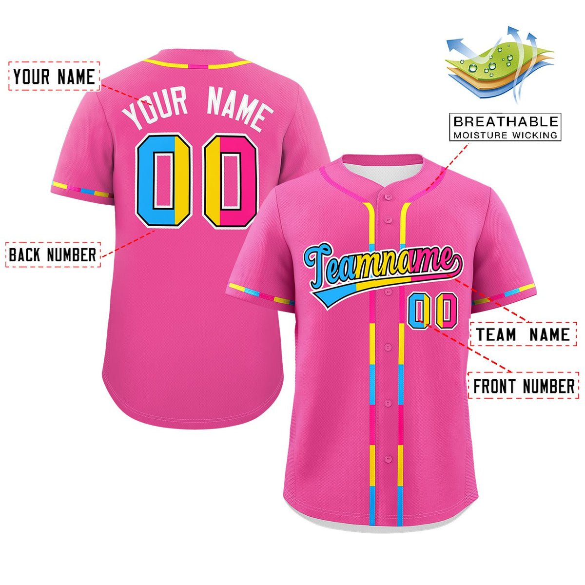 Custom Pink Pansexuality For Pride Month Classic Style Authentic Baseball Jersey