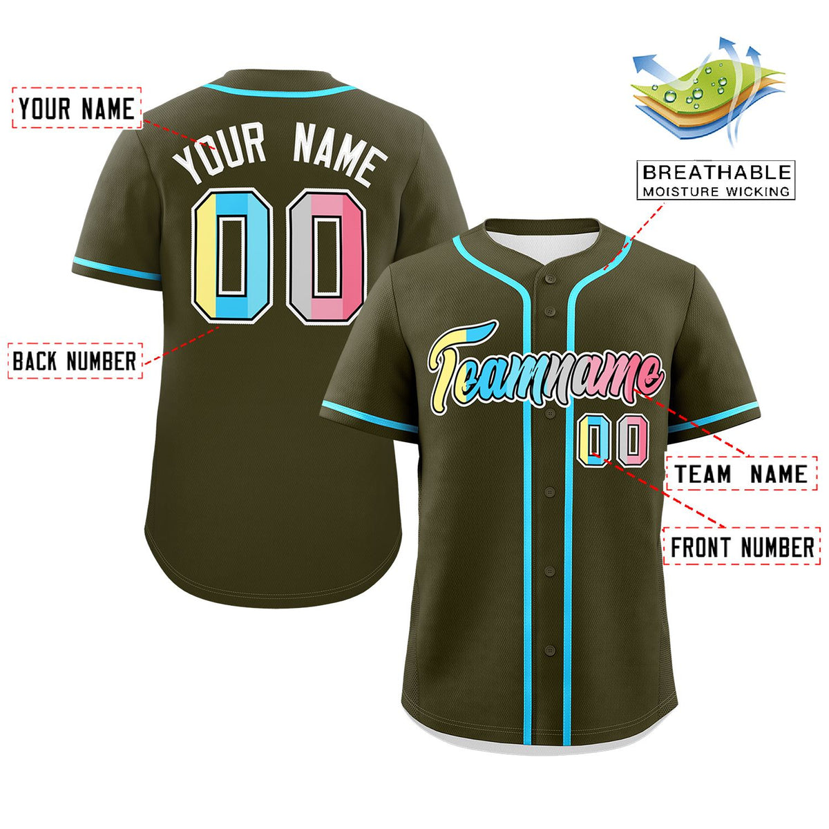 Custom Olive Genderflux For Pride Month Classic Style Authentic Baseball Jersey