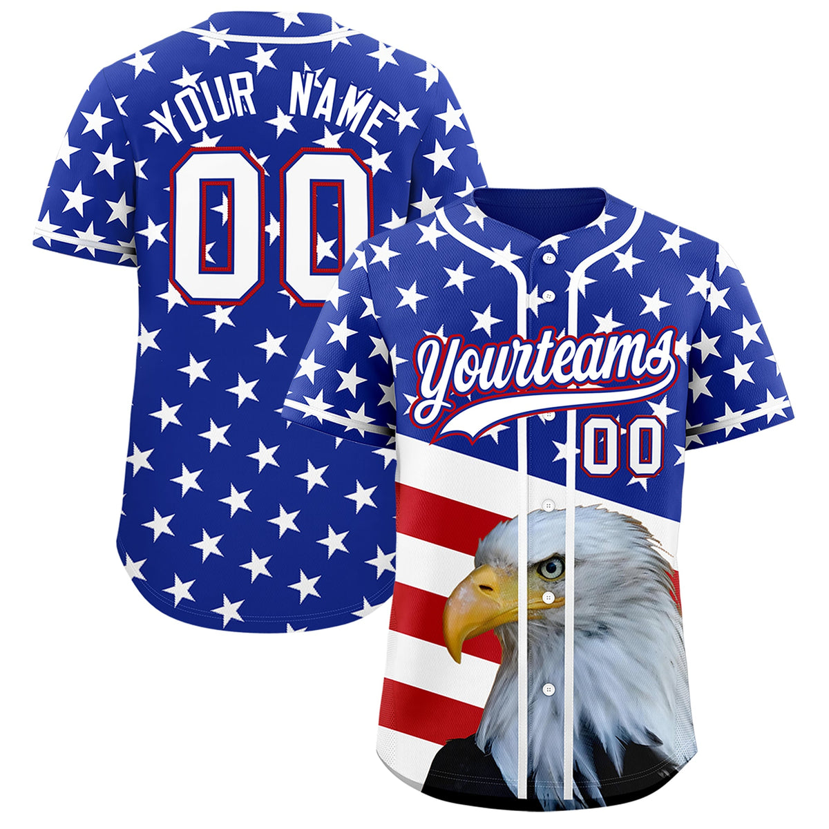 Custom Royal Blue Red White American Flag Graffiti Pattern Split Fashion Independence Day Quick Dry Baseball Jersey| KXKSHOP