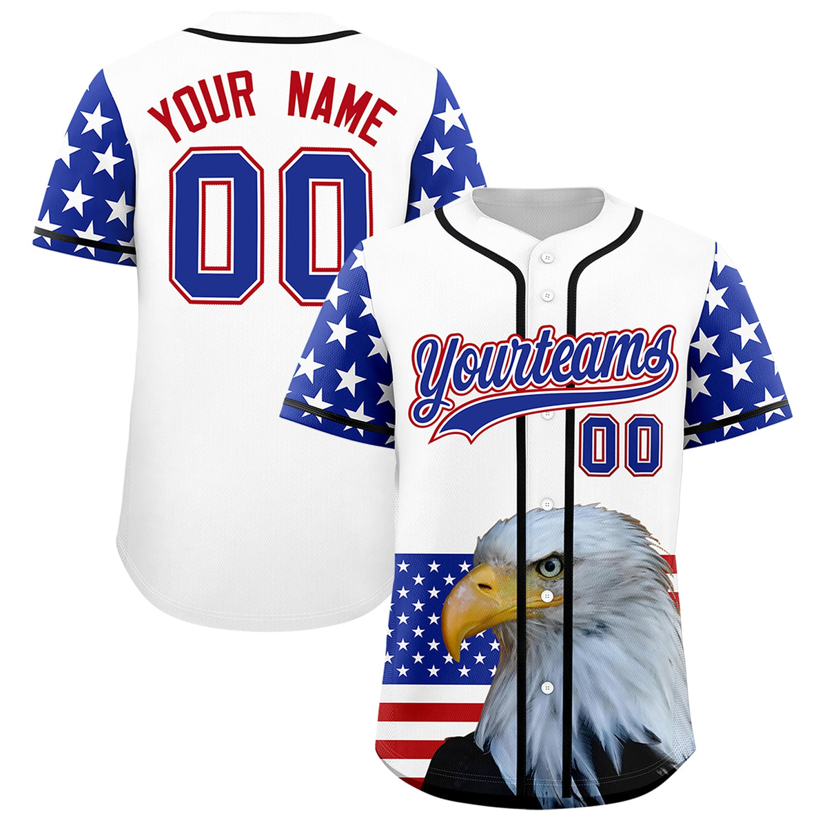 Custom White Royal Blue Red American Flag Graffiti Pattern Split Fashion Independence Day Quick Dry Baseball Jersey| KXKSHOP
