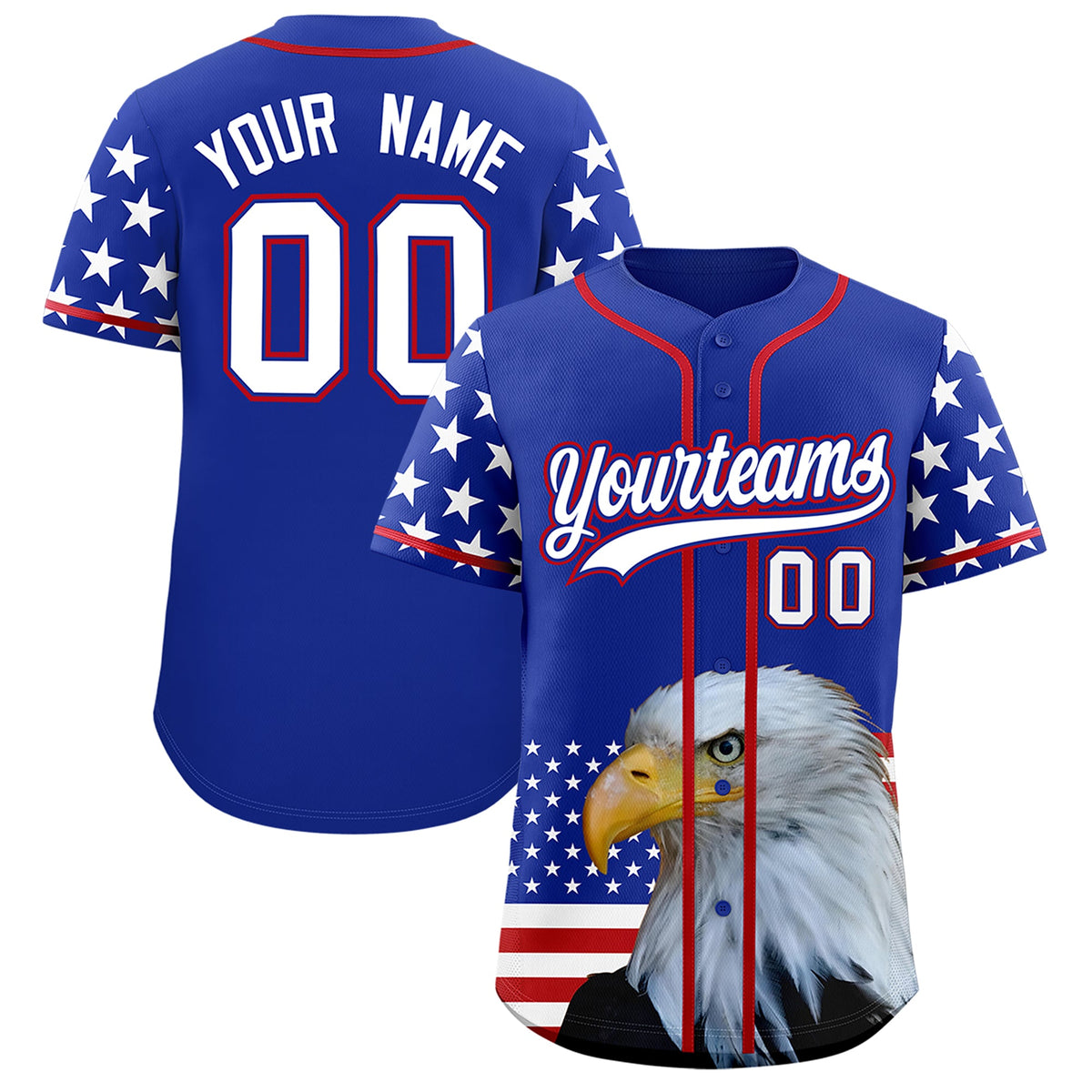 Custom Royal Blue White Red American Flag Graffiti Pattern Split Fashion Independence Day Stretch Fabric Baseball Jersey| KXKSHOP