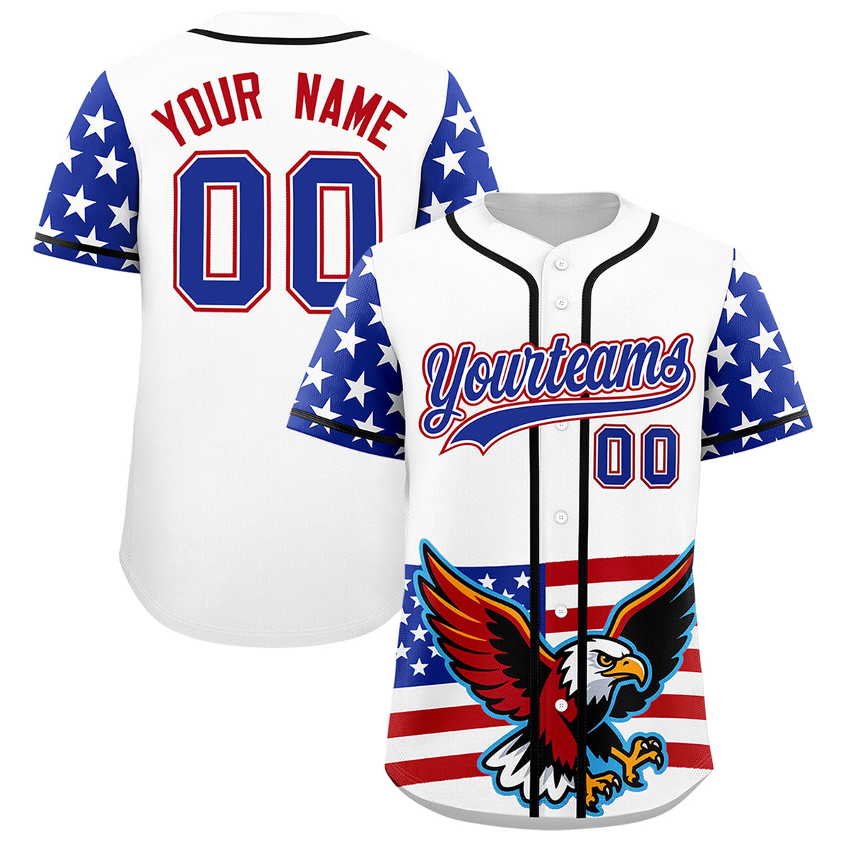 Custom White Royal Blue Red American Flag Graffiti Pattern Split Fashion Independence Day Quick Dry Baseball Jersey| KXKSHOP