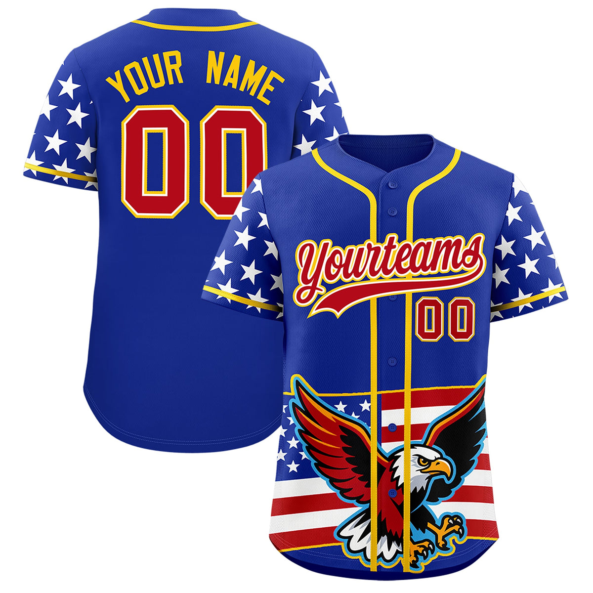 Custom Royal Blue White Red American Flag Graffiti Pattern Split Fashion Independence Day Quick Dry Baseball Jersey| KXKSHOP
