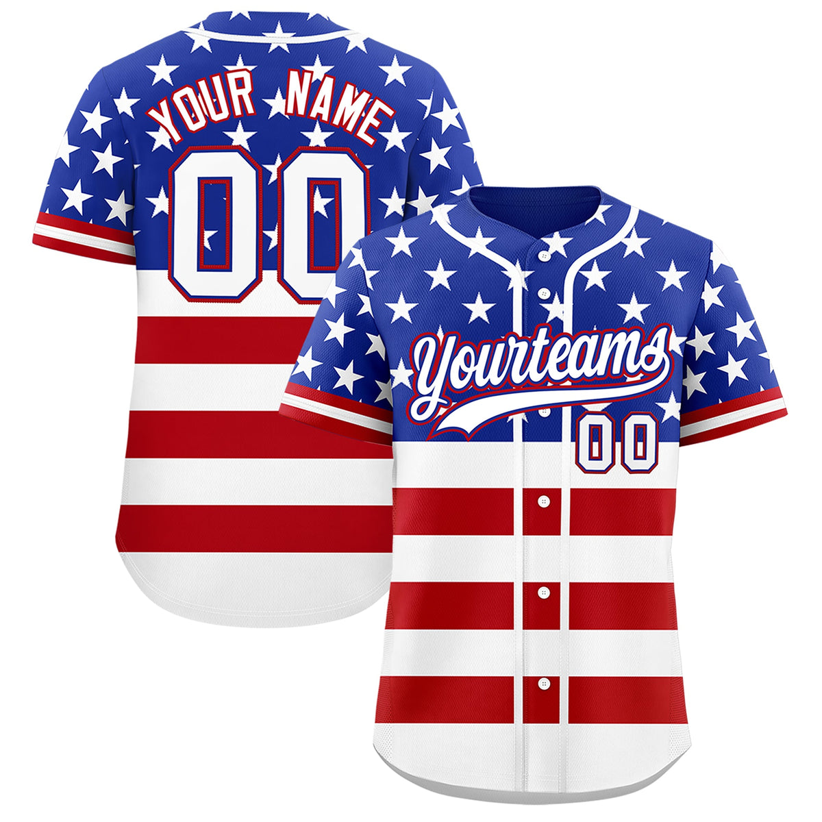 Custom Royal Blue Red White American Flag Graffiti Pattern Split Fashion Independence Day Quick Dry Baseball Jersey| KXKSHOP