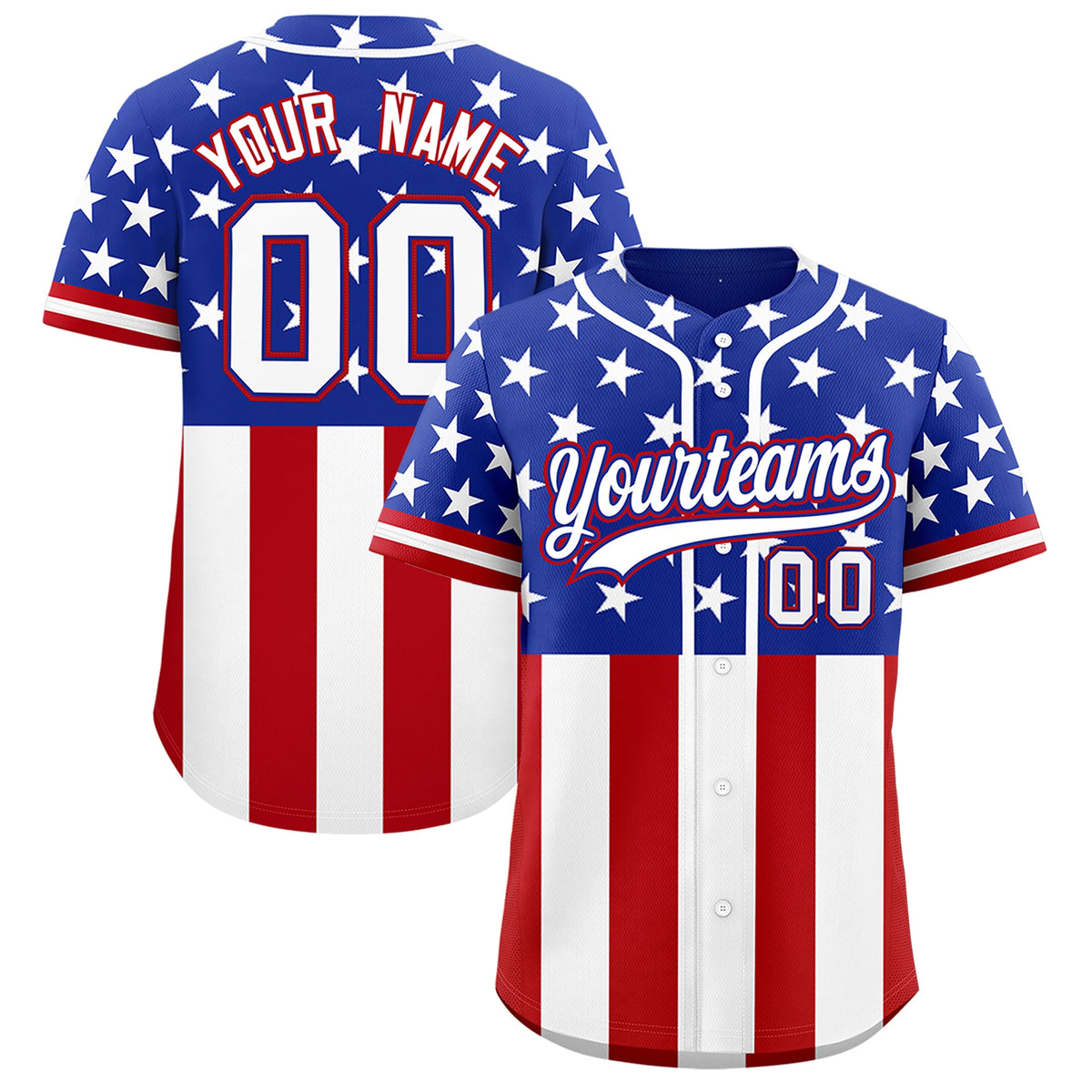 Custom Royal Blue Red White American Flag Graffiti Pattern Split Fashion Independence Day Stretch Fabric Baseball Jersey| KXKSHOP