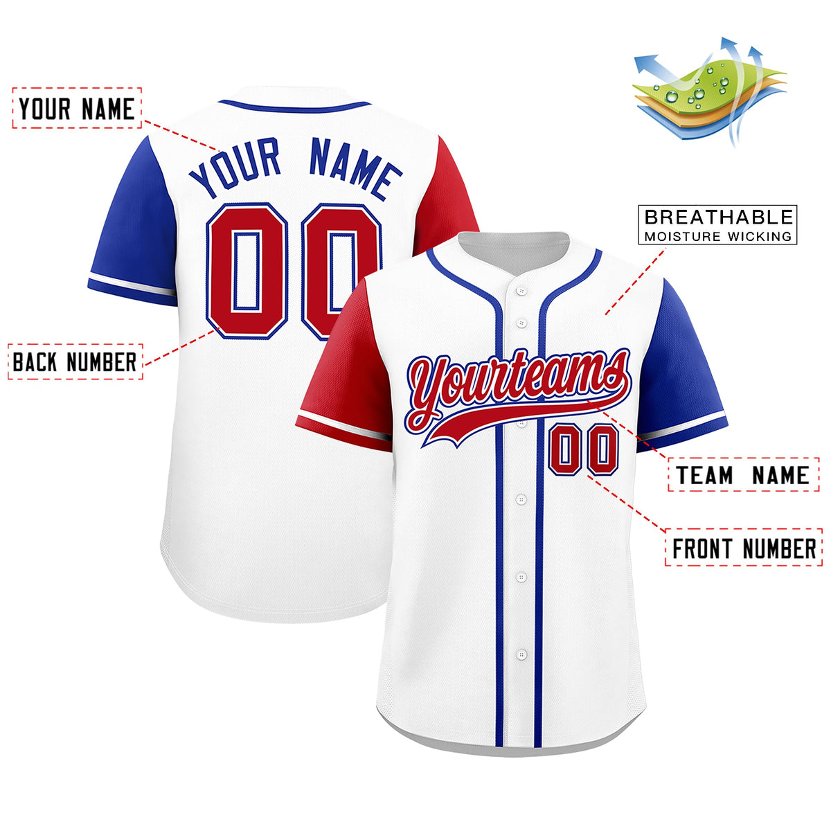 Custom White Red Royal Blue American Flag Graffiti Pattern Split Fashion Independence Day Quick Dry Baseball Jersey| KXKSHOP