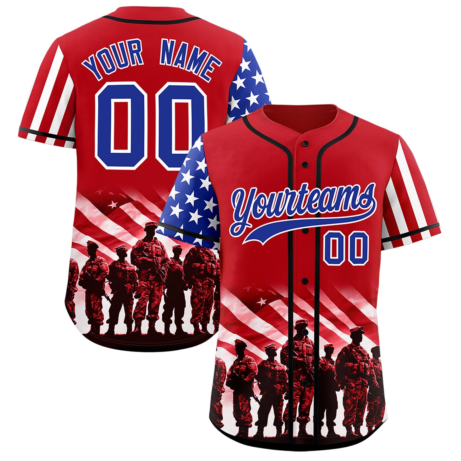 Custom Red Royal Blue White American Flag Graffiti Pattern Split Fashion Independence Day Stretch Fabric Baseball Jersey| KXKSHOP