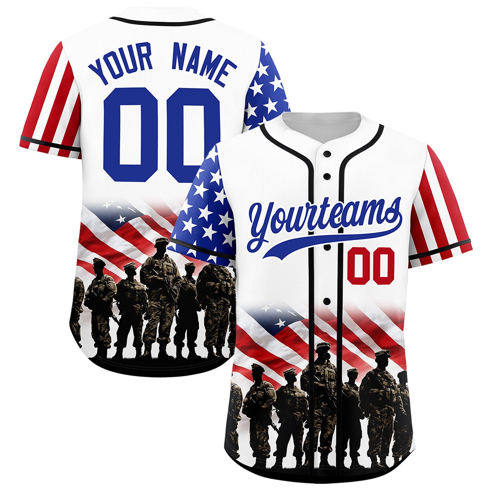 Custom White Royal Blue Red American Flag Graffiti Pattern Split Fashion Independence Day Quick Dry Baseball Jersey| KXKSHOP